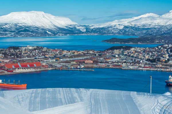 Narvik from above, taken from a ski slope. Photo.